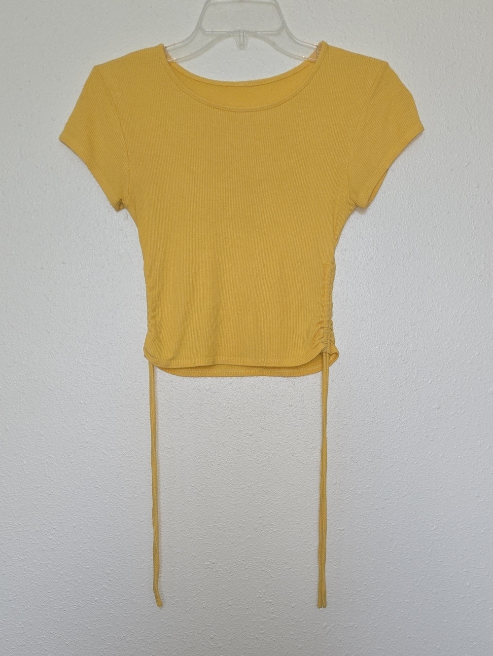 Yellow Ruched Side Tie Crop Top - Women